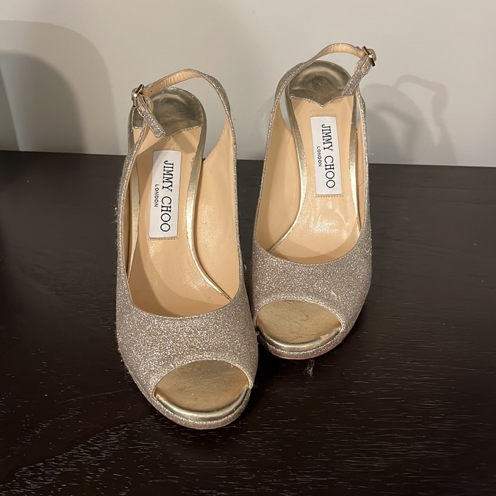 Jimmy Choo Nova Glitter Platform Heel Pumps size 37.5.